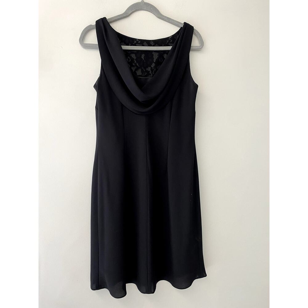 Vintage Black Formal Boat Neck Shift Dress with Back Draped Fabric